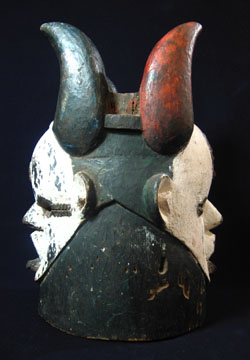 African Tribal Art - Helmet mask, Boki, Nigeria, side view