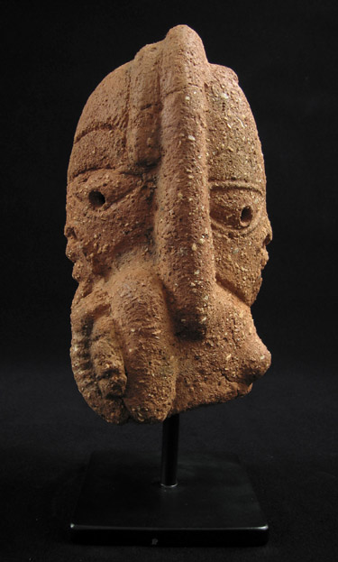African Tribal Art - Terracotta janus head, Nok, Nigeria, side one