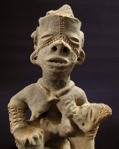 African Tribal Art - Terracotta maternity figure, Igbo, Nigeria, detail