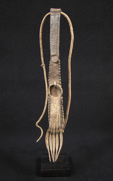 African Tribal Art - Forked iron and leather cache-sex, Kirdi, Cameroon