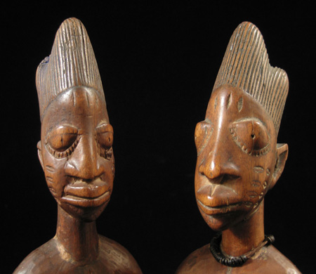 African Tribal Art - Ibeji twins, Oyo, Nigeria, faces