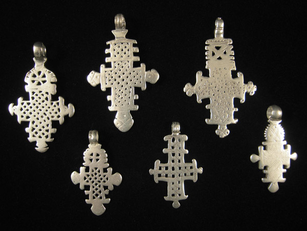African Tribal Art - Silver coptic cross pendants, Ethiopia