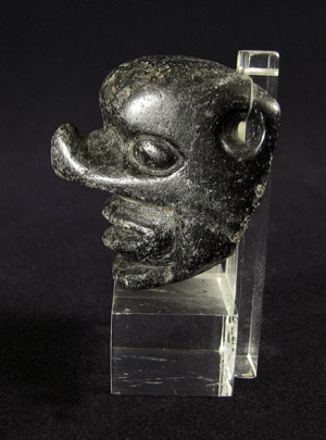 Art of the Americas - Black stone head, El Quetzal, Guatemala, right