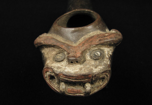 Art of the Americas -&nbsp;Ceramic pipe, Chavin, Peru, face