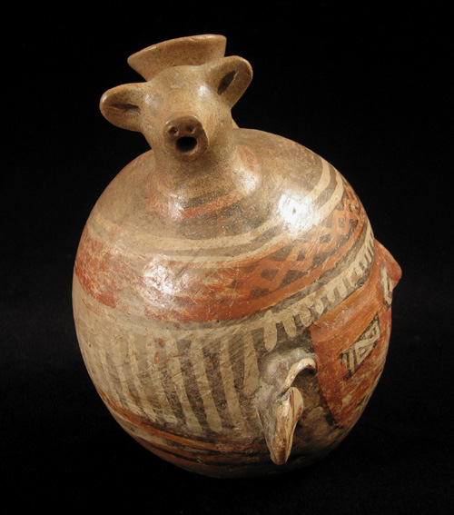 Art of the Americas -&nbsp;Trophy head vessel, Recuay, Peru, left