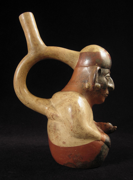 Art of the Americas -&nbsp;Figural stirrup vessel, Moche, Peru, left