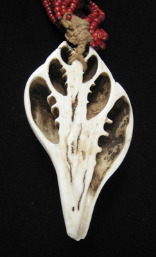 Asian Tribal Art - Conch shell and white-heart bead necklace, Nagaland, India, shell back