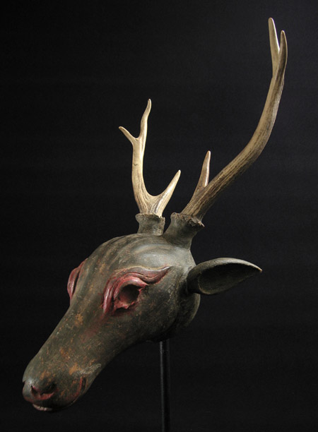 Asian Tribal Art - Carved wood deer head, Thailand