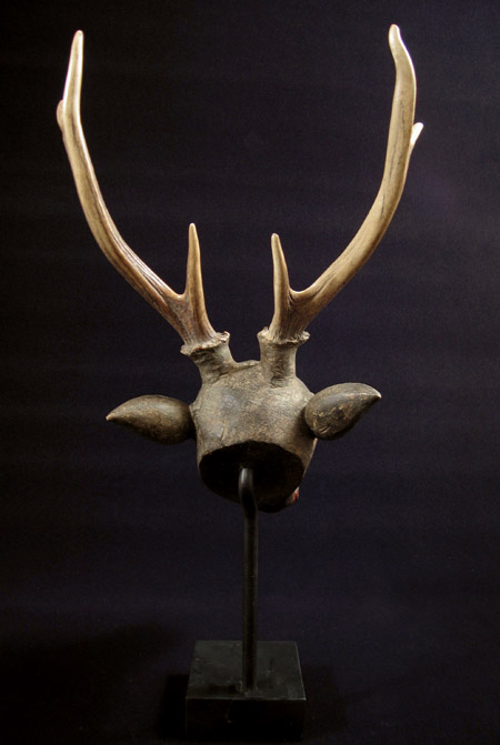 Asian Tribal Art - Carved wood deer head, Thailand, back
