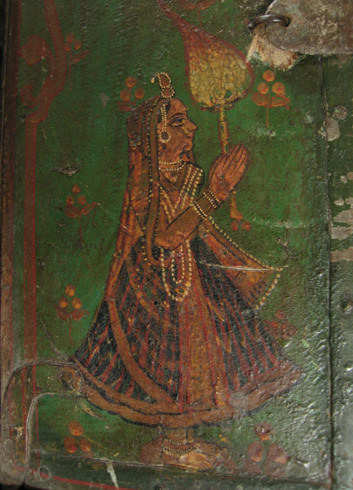 Asian Tribal Art - Painted wood shutter, India, offering