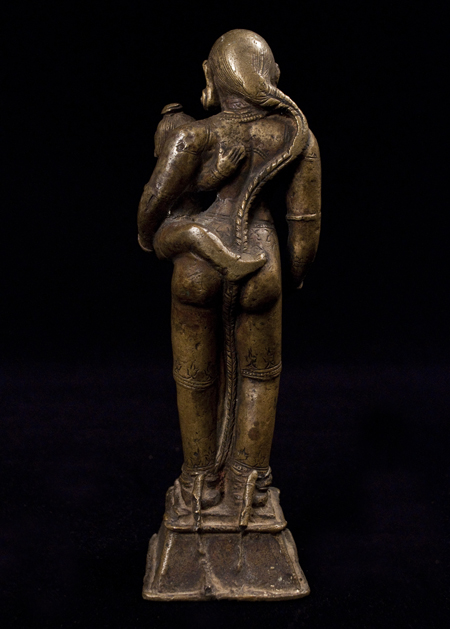 Parvati and Child bronze figure, India, back view