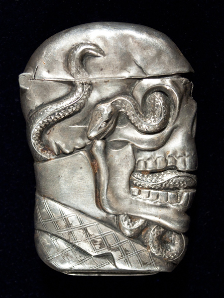 Skull and serpent sterling match safe