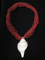 Asian Tribal Art - Conch shell and white-heart bead necklace, Nagaland, India