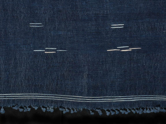 Indigo baknough wool/cotton shawl, Libya, detail
