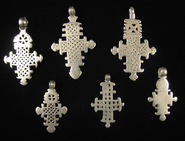 African Tribal Art - Silver coptic cross pendants, Ethiopia, back