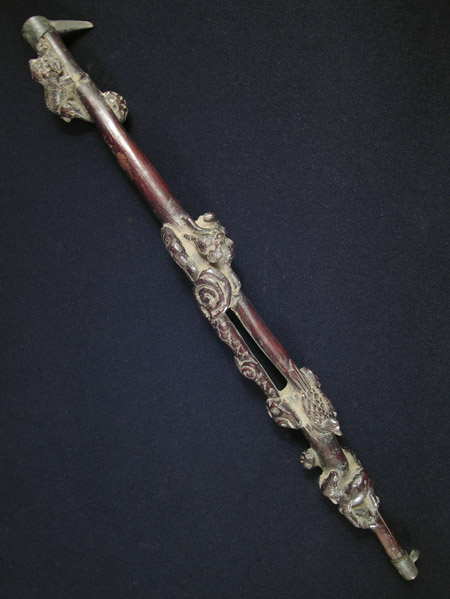 Asian Tribal Art - Carved burl wood lantern hook, China